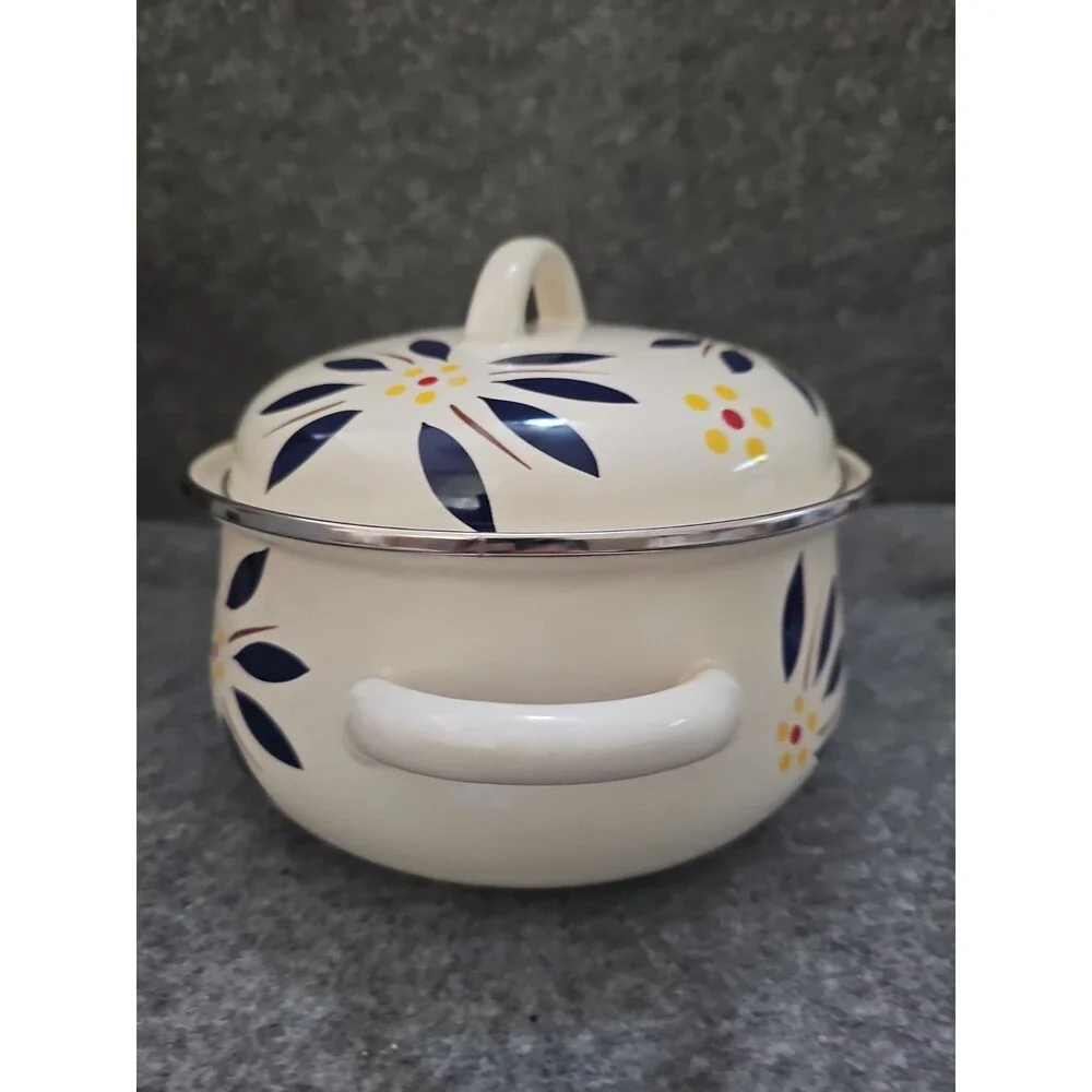 Temptations 2 Qt Multi Pot Enamel Plus Lid Old World Blue. Stove To Table.